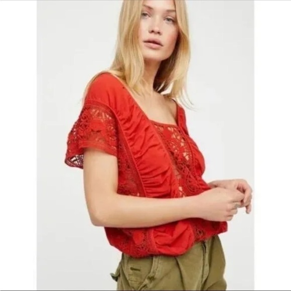 Free People A‎ Little Secret Lace Boho Top Size Small - Picture 3 of 9
